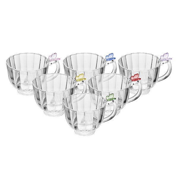 Conjunto 6 Xícaras Café Fairy Butterfly 80ml Cristal - Lyor