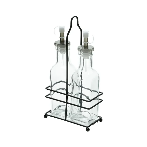 Conjunto 2 Galheteiros Vidro 200ml com Suporte Preto - Lyor