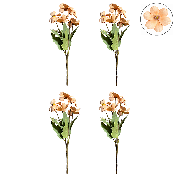 Conjunto 4 Buquê Flores Decorativas X5 Laranja - BMQ