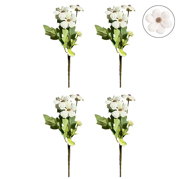Conjunto 4 Buquê Flores Decorativas X5 Branca - BMQ