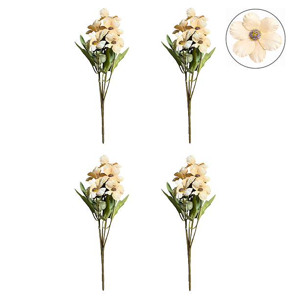 Conjunto 4 Buquê Flores Decorativas X5 Amarelo - BMQ