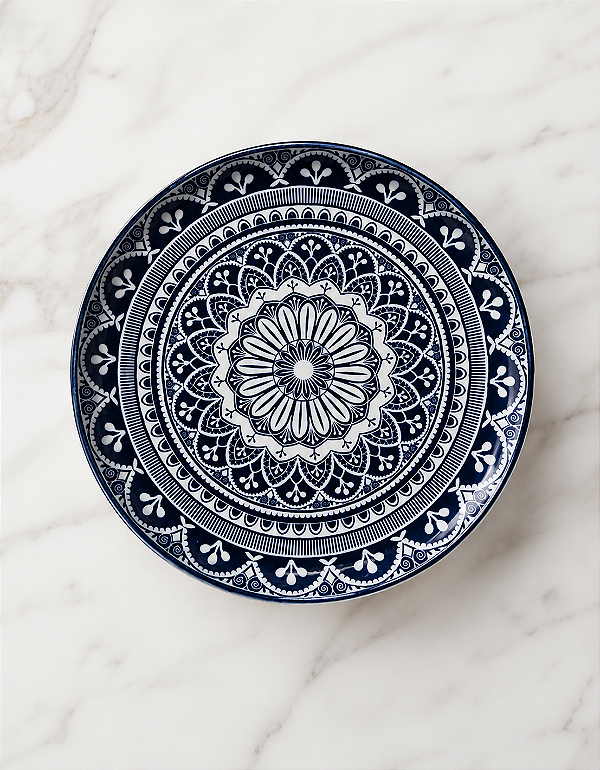 Prato Sobremesa Oxford Flat Málaga 20,5cm Cerâmica Decorada