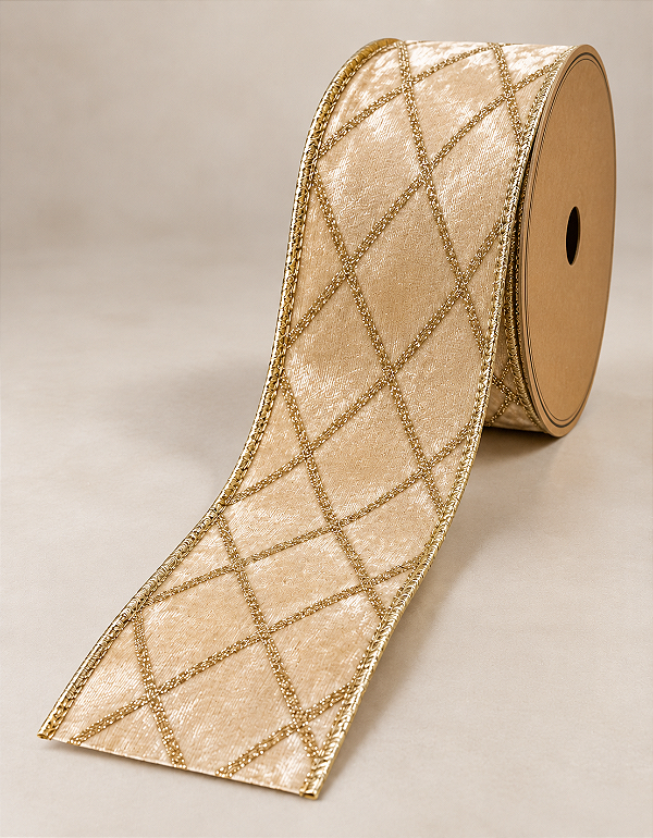 Fita Decorativa Aramada Champagne 6,3cm x 9,14m