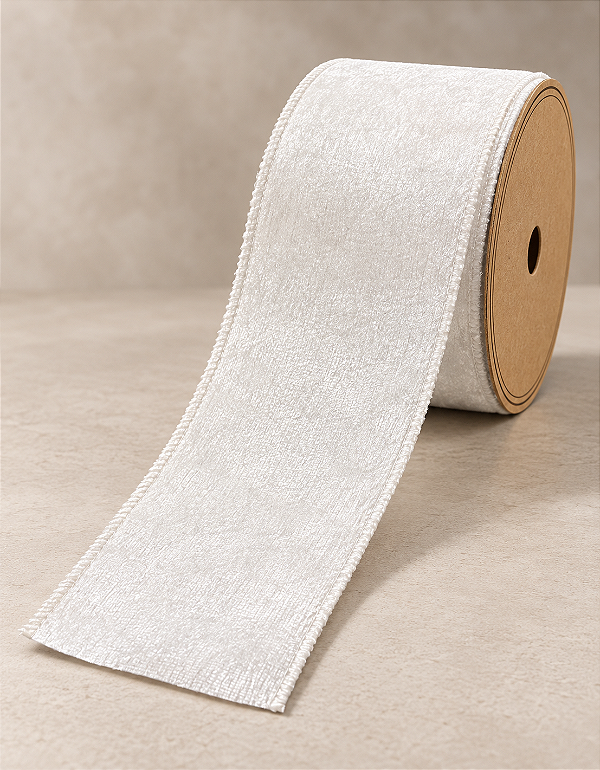 Fita Aramada Branca Aveludada 6,3cm x 9,14m