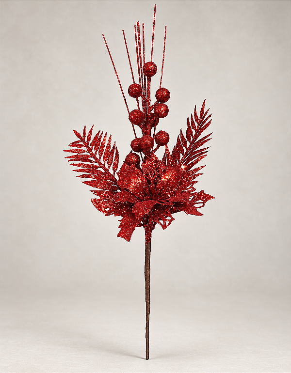 Pick Berry e Bico de Papagaio Glitter Vermelho 36cm Natal