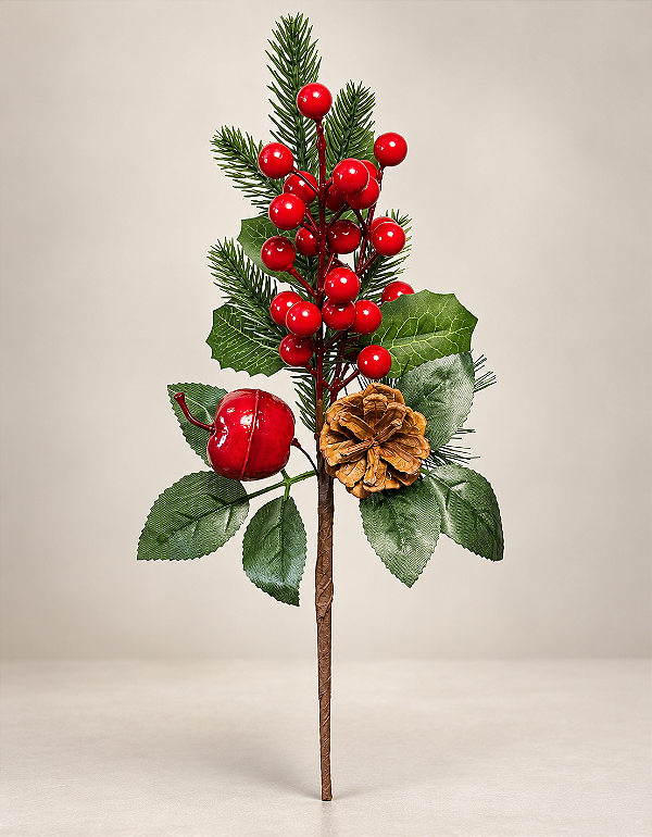 Pick Natalino Berry Maçã Pinha 32cm Vermelho Para Árvore De Natal