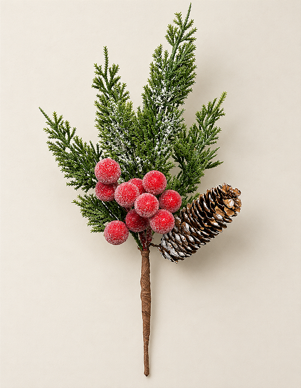 Pick Natalino Berry Com Pinha 34 Cm Vermelho E Verde