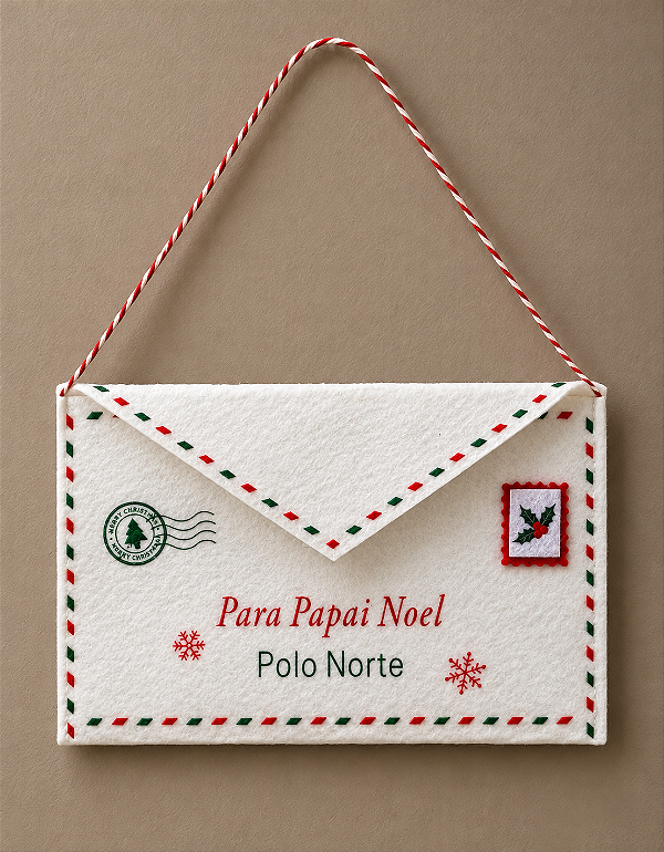 Enfeite Carta Para Papai Noel Feltro Branco Natalino 25x16cm