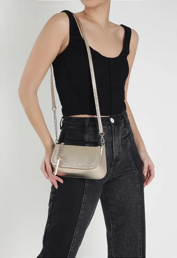 SCHUTZ S500150712 BOLSA CHAMPAGNE ALÇA CURTA