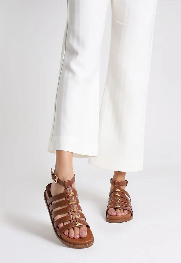 SCHUTZ S215640218 SANDALIA COURO DARK CARAMEL