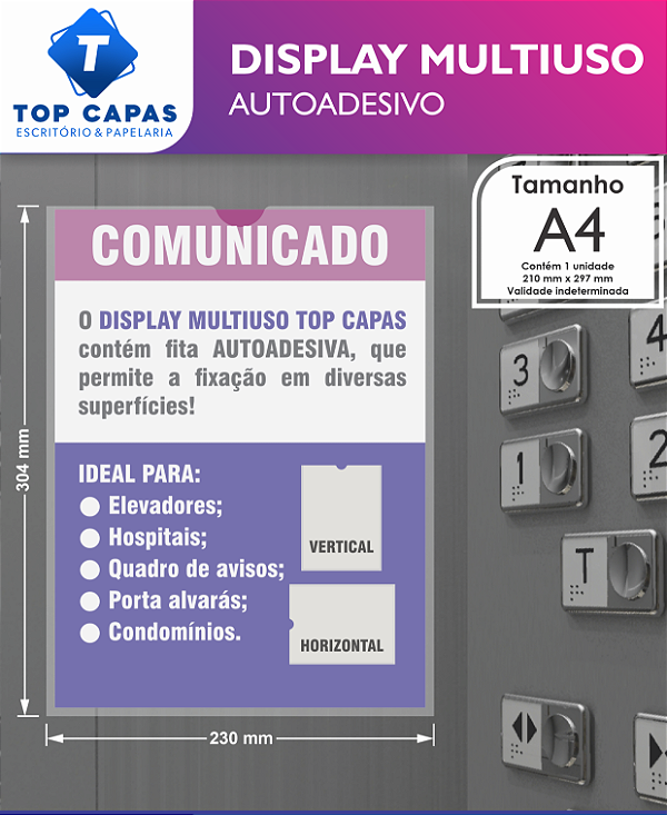 DISPLAY MULTIUSO A4 - AUTOADESIVO (QUADRO DE AVISOS RÍGIDO)