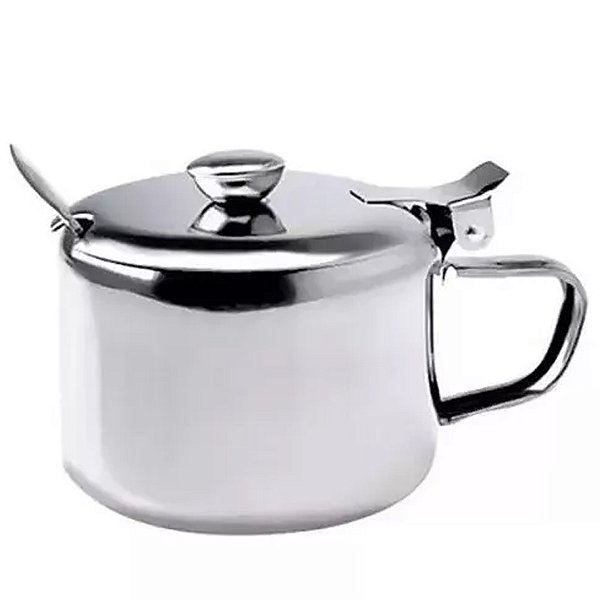 Açucareiro com Colher Tampa Aço Inox 220ml Uso Doméstico Hotel Fazenda Casa P