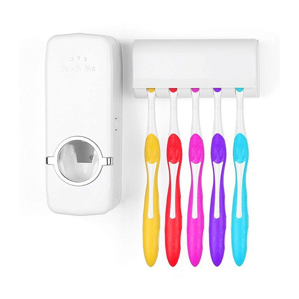 Conjunto Suporte de Escovas + Dispenser Branco Para Creme Dental (4258)