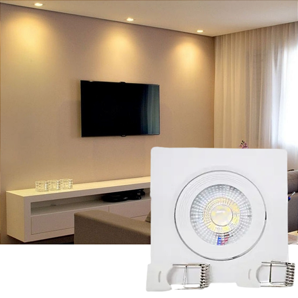 LUMINARIA DOWNLIGHT, 7W, EMBUTIR, 3000K, BRANCO QUENTE, BIVOLT, QUADRADO, BRANCO