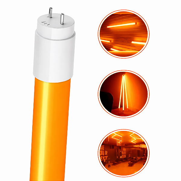 CTB LAMPADA TUBO LED T8 9W LARANJA 60CM LIGAÇÃO 1 LADO