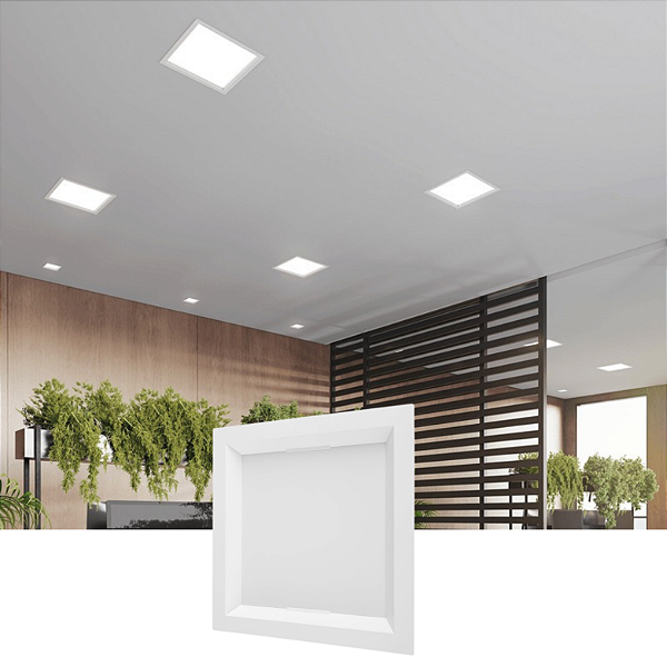 Painel Plafon Embutir Quadrado Recuado Led 18w Bivolt Opus 3000k