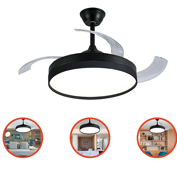 OPUS VENTILADOR AIR BASIC, 60W, 3000/4000/6500K, 3000lm, IP20, Ø510x400mm, BIVOLT, PRETO DIMMER