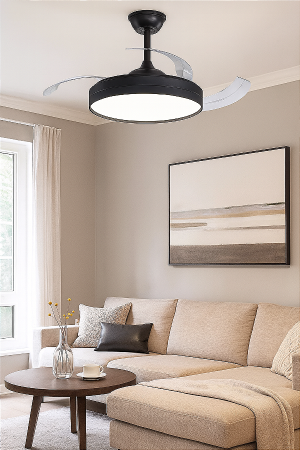 OPUS VENTILADOR AIR BASIC 30W + PLAFON DE LED 30W, MULTICOR, 3000lm, IRC>80, Ø480x445mm, BIVOLT, PRETO