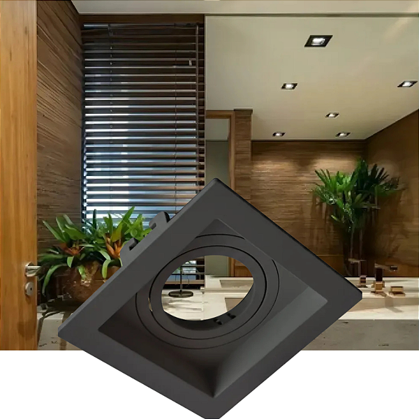 HEVVY - LUMINARIA EMBUTIR RECUADO QUADRADA AR70, 1xGU10, POT.: MÁX. 40W, ABS, PRETO