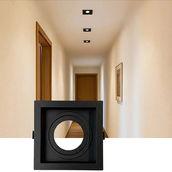 HEVVY - LUMINARIA EMBUTIR RECUADO QUADRADA PAR20, 1xE27, POT.: MÁX. 40W, ABS, PRETO