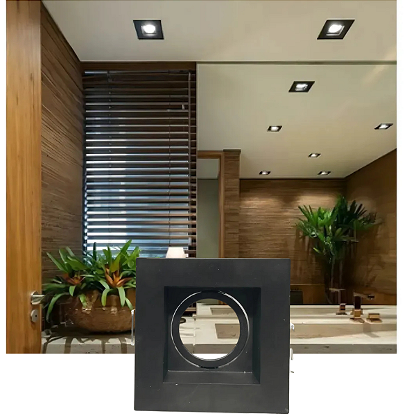 HEVVY - LUMINARIA EMBUTIR RECUADO QUADRADA MR16, 1xGU10, POT.: MÁX. 40W, ABS, PRETO