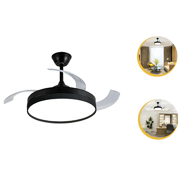 OPUS VENTILADOR AIR LITE 30W + PLAFON DE LED 30W, MULTICOR, 3000lm, IRC>80, Ø480x445mm, BIVOLT, PRETO