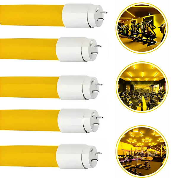 Kit 6 Lâmpadas Tubo Led Colorida T8 18w Amarelo Bivolt Decoração