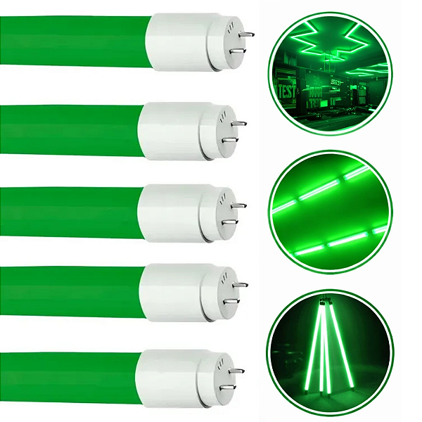 Kit 6 Lâmpadas Tubo Led Colorida T8 18w Verde Bivolt Decoração