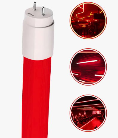 Kit 6 Lâmpadas Tubo LED T8 9W 60cm Vermelha Plástico Ligação 1 Lado