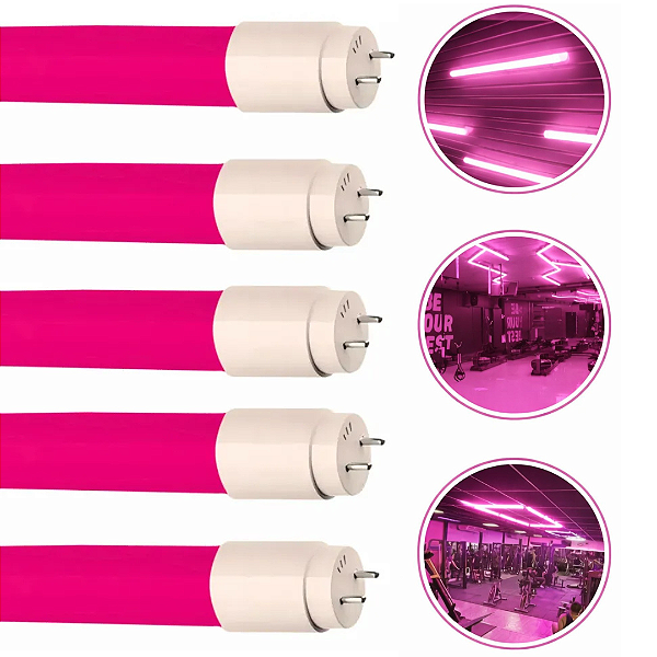 Kit 6 Lâmpadas Tubo Led Colorida T8 9w Rosa Bivolt Decoração