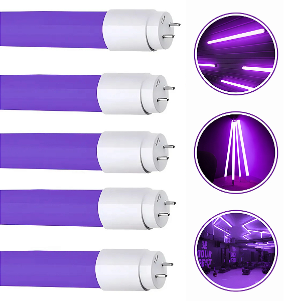 Kit 6 Lâmpadas Tubo Led Colorida T8 9w Roxo Bivolt Decoração