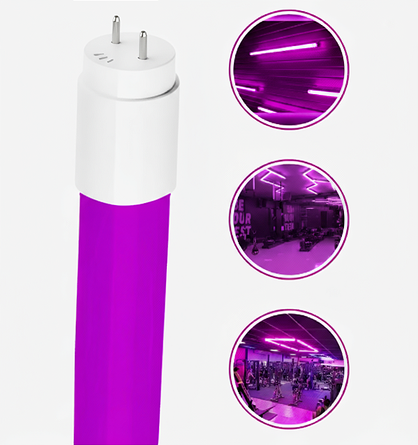 Kit 6 Lâmpadas Tubo LED T8 9W 60cm Roxo Plástico Ligação 1 Lado