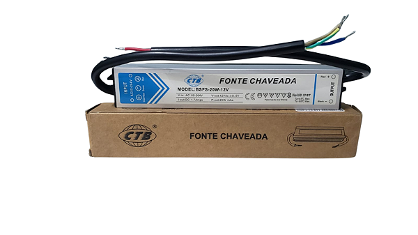 Fonte de Alimentação para Fita LED 12V 1,67A 20W Bivolt IP67