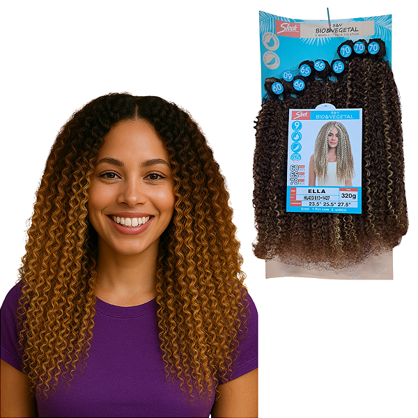 Cabelo Cacheado Modelo Ella Da Sleek Bio Vegetal 70Cm 320Gr