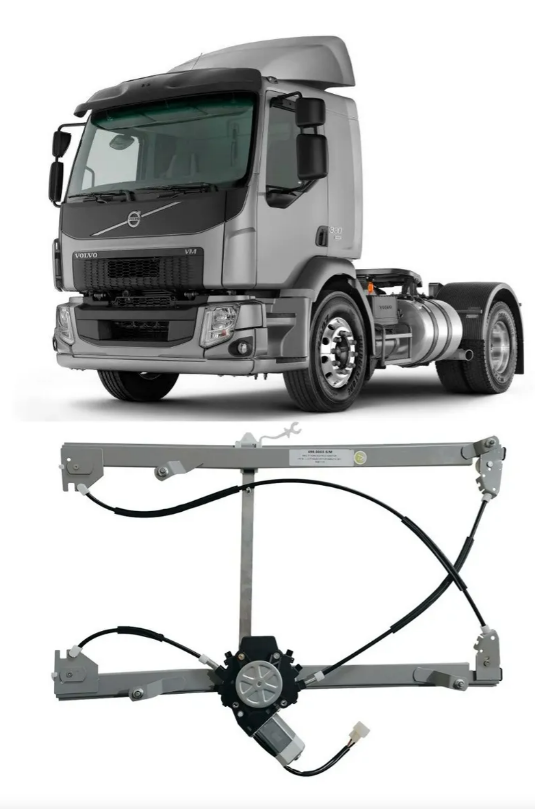 MÁQUINA VIDRO ELÉTRICA CAMINHÃO VOLVO VM 220/ 260/ 270 ESQUERDA C/ MOTOR MABUCHI 24V