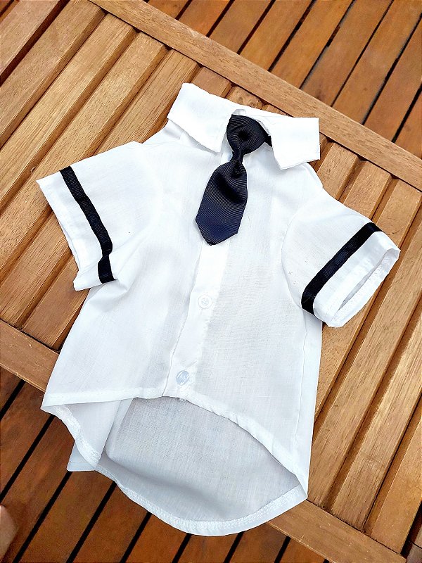 Camisa Social Branca com Fita de Cetim e Gravata