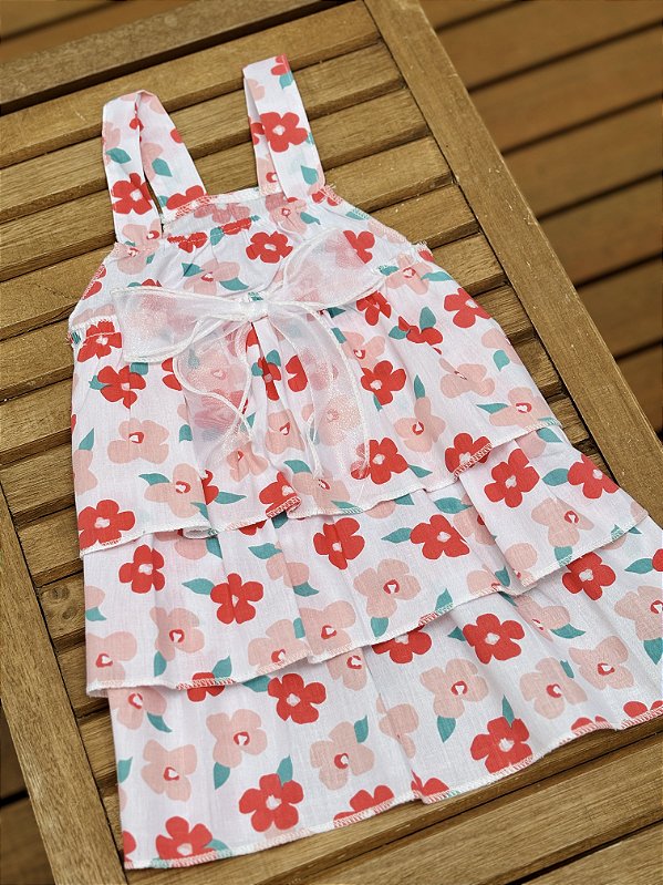 Vestido Florzinha e Babadinhos Rosa