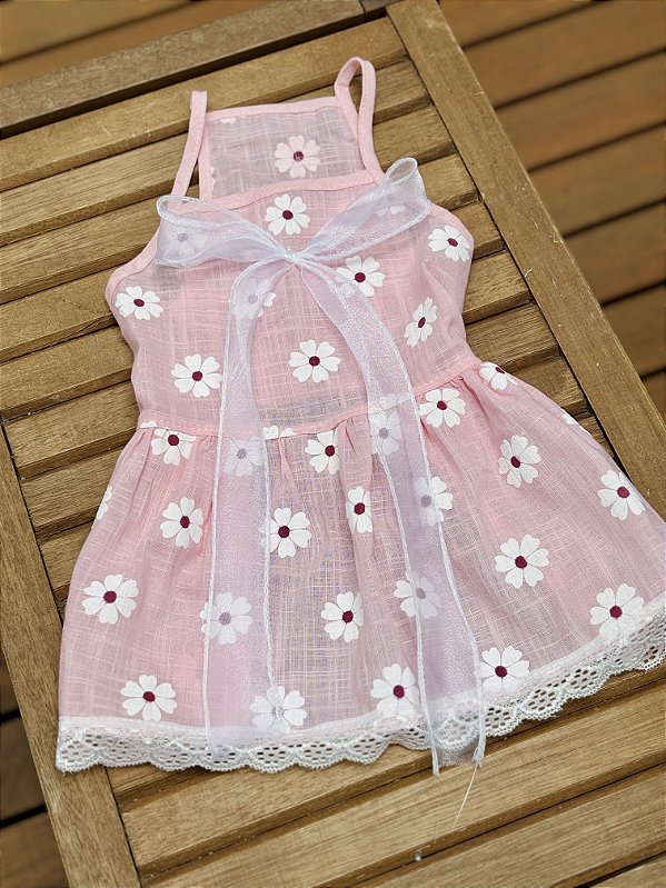 Vestido Delicado Rosa  + Laço de Cabeça