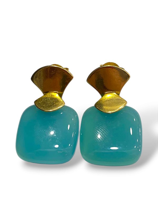 Brinco Folhado á Ouro com Pedra Natural