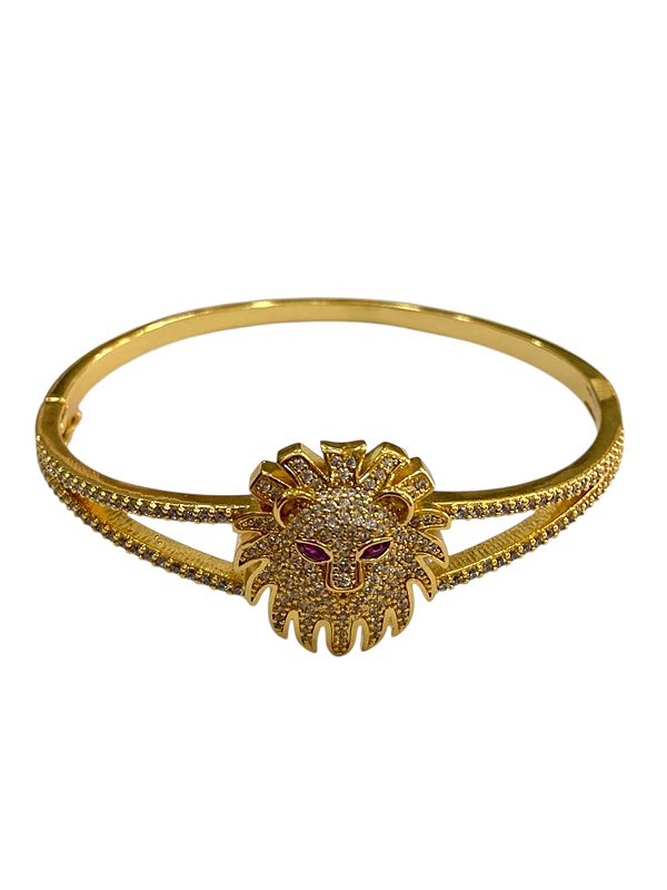 Bracelete Semijoia face Leão Cravejado de Zircônias
