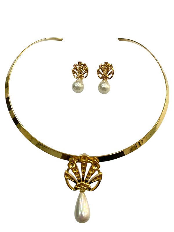 Conjunto Semijoia Perola em Gota