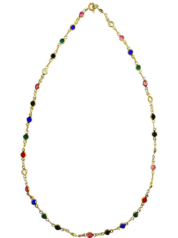 Gargantilha Semijoia com 33 Pedras de Zirconia Colorida