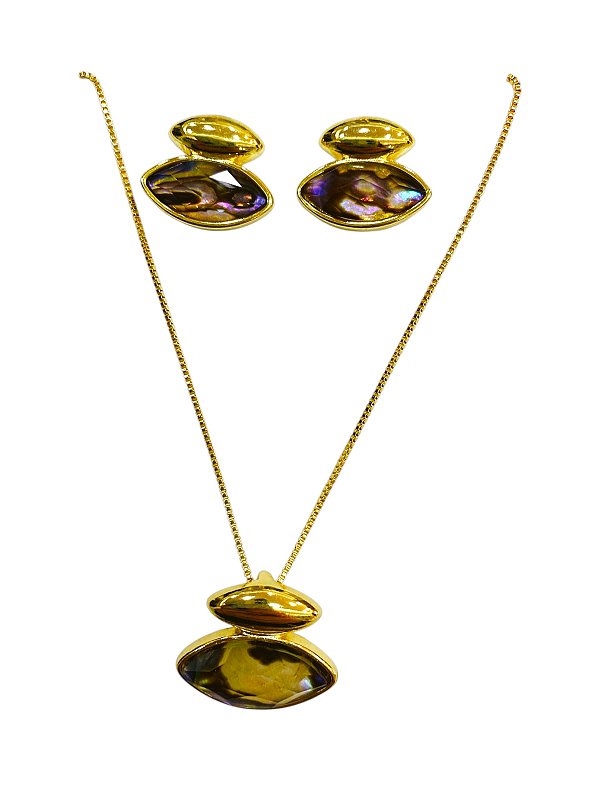 CONJUNTO SEMI JOIAS PEDRAS NATURAIS ABALONE