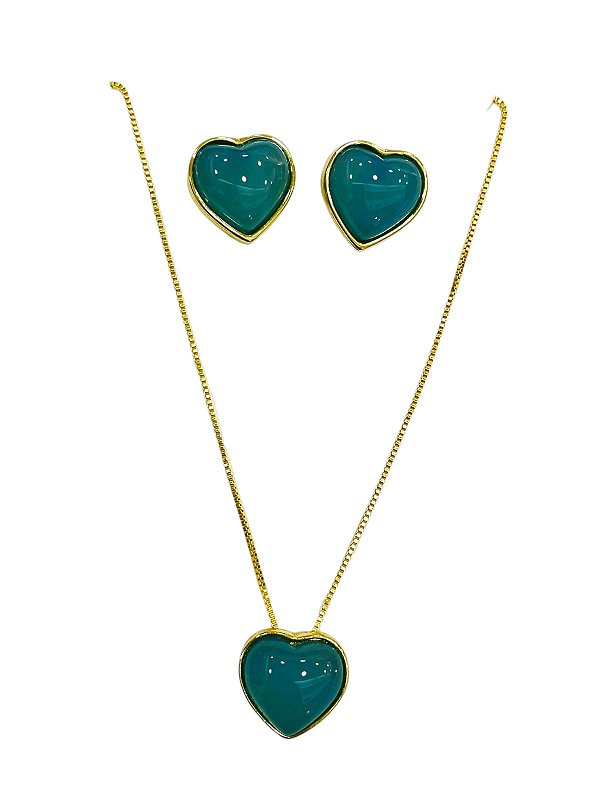 CONJUNTO DE SEMI JOIAS PEDRAS NATURAIS AGATA AZUL CEU