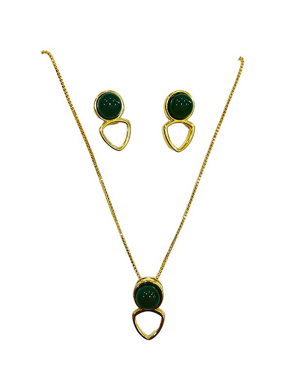 CONJUNTO SEMI JOIAS PEDRAS NATURAIS AGATA VERDE