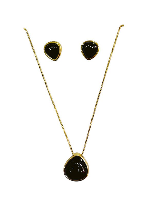 CONJUNTO SEMI JOIAS PEDRAS NATURAIS AGATA PRETA