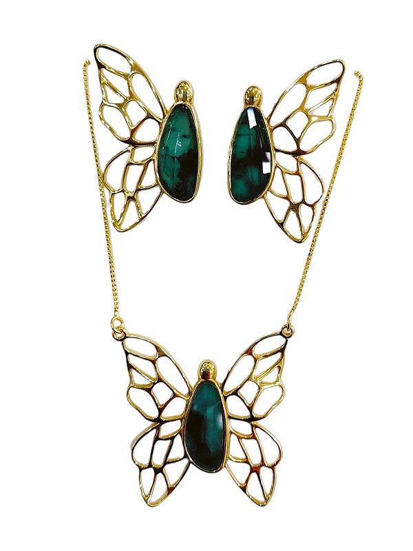 CONJUNTO SEMI JOIAS PEDRAS NATURAIS ESMERALDA