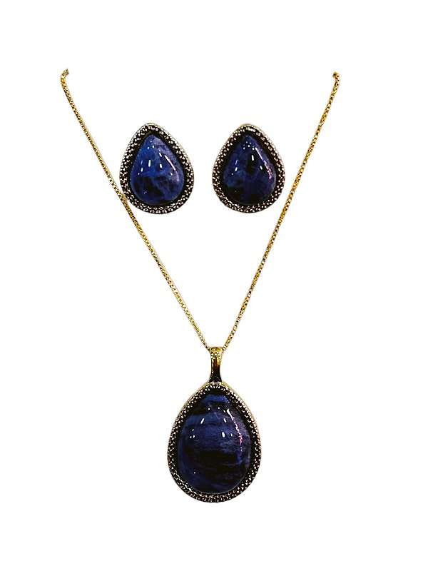 CONJUNTO SEMI JOIAS PEDRAS NATURAIS SODALITA