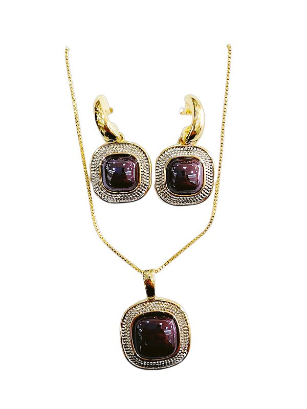 CONJUNTO DE SEMI JOIAS PEDRAS NATURAIS VERMELHA PEROLADA