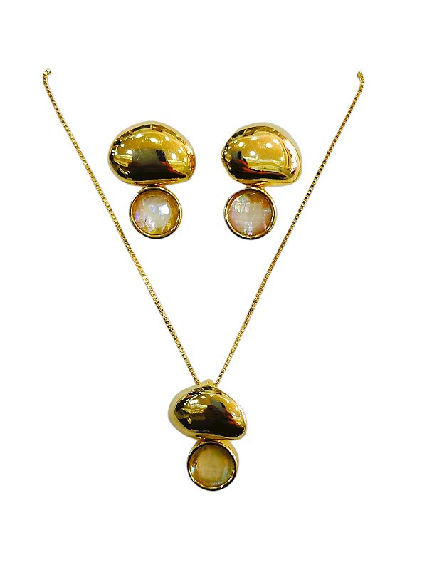 CONJUNTO SEMI JOIAS PEDRAS NATURAIS OPALA DO MAR- NAUTIL